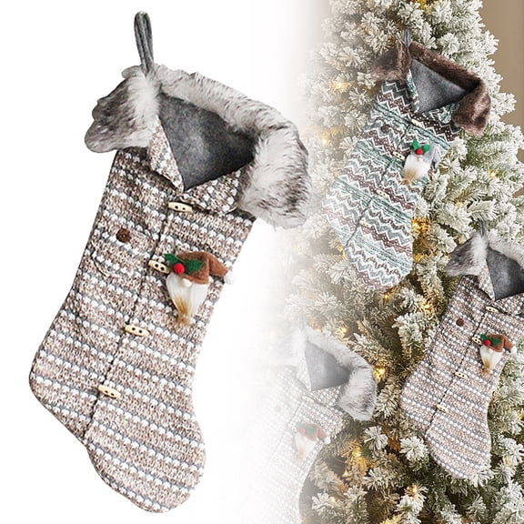 Miommo Christmas Stockings with Hanging Loop, Santa Gnome Plush Decor, Striped Sweater Design for Xmas Tree Fireplace Home Decor, Traditional Holiday Stocking for Gifts