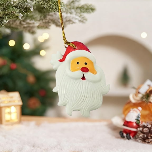 Miommo Classic Santa Head Ornament, Red and White Resin Christmas Tree Decorations, Vintage Style Long Beard Santa Claus Figurine, Holiday Hanging Decor