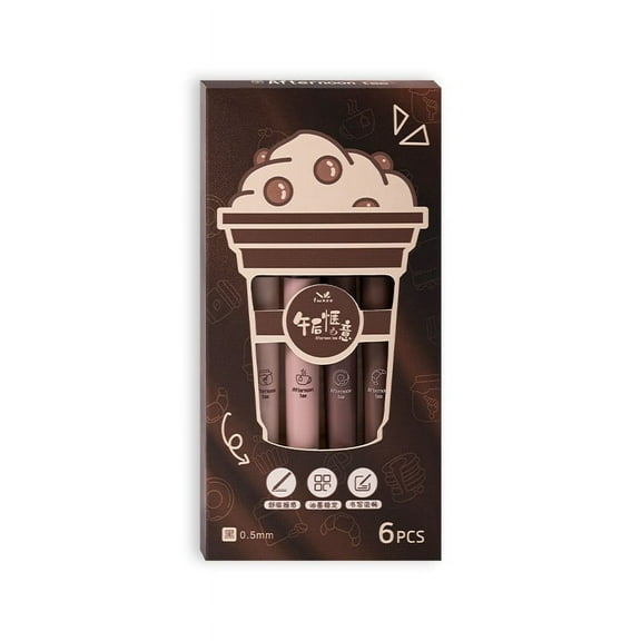 Miommo Coffee Theme Gel Pen Set, 6Pcs Quick Drying Ink Pens with Soft Touch Grip, Cute Kawaii Gift for Note Taking, Drawing, Writing