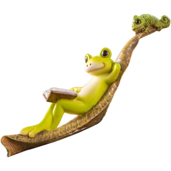 Miommo Cute Frog Garden Statue - Miniature Fairy Garden & Terrarium Frog Reading Book on Turtle Figurine - Porch and Outdoor Decorations for Yard, Lawn, and Patio Ornaments