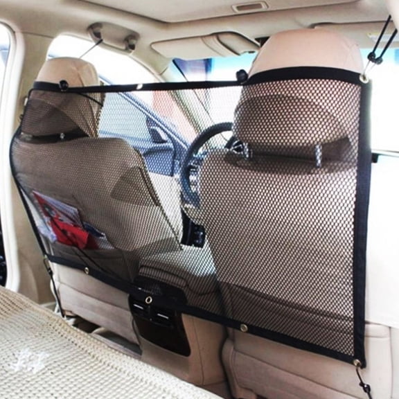 Miommo Dog Car Barrier Universal Pet Barrier with Belt, Easy Install Mesh Guard for SUV Truck to Keep Pets in Back Seat Safe Driving with Children