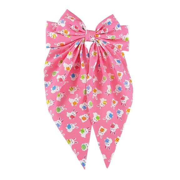 Miommo Easter Hair Clips, Bunny Egg Pattern Bow Barrettes with Long Streamers, Spring Clip Accessories for Party Outfits and Photo Props, 1-Piece, Pink