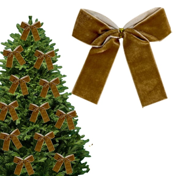 Miommo Flocked Christmas Bow Ornament Coffee Brown Vintage Holiday Bows for Tree Wreath Garland Door Decorations Hanging Decor