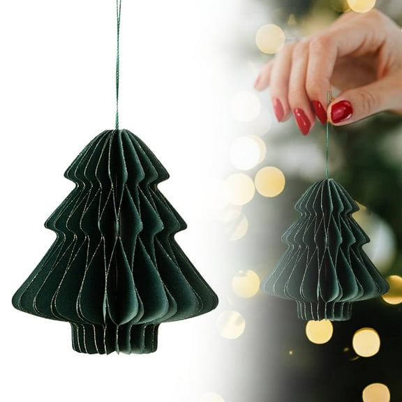 Miommo Green Honeycomb Christmas Tree Ornament, Hanging Tissue Paper Decoration, Reusable Holiday Decor for Xmas Home & Party, Foldable with Gold Edge