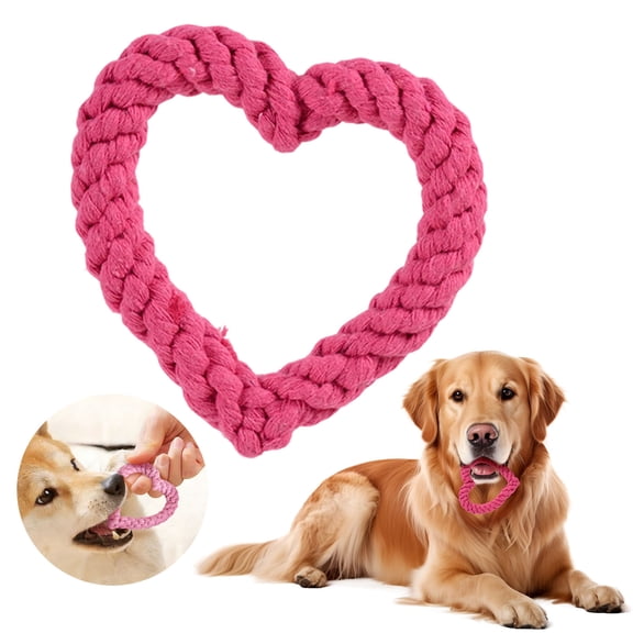 Miommo Heart Shape Dog Rope Chew Toy, Handwoven Cotton Puppy Chewing Toy for Small Dogs, Plaque Cleaner Valentines Day Gift, Pink