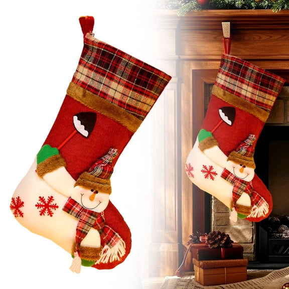 Miommo Large Christmas Stockings with 3D Plush Santa Snowman Reindeer for Fireplace Hanging, Family Holiday Xmas Decor, Rustic Burlap Stocking for Mantle