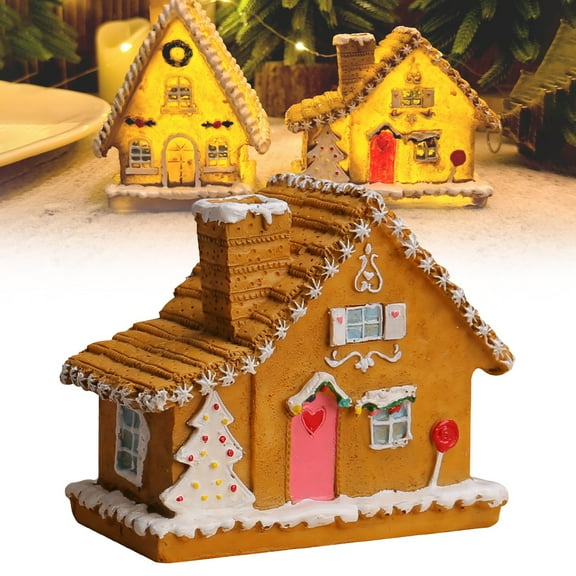 Miommo Light Up Christmas Village House LED Collectible Building Resin Holiday Decor Figurine Winter Village Tabletop Ornament