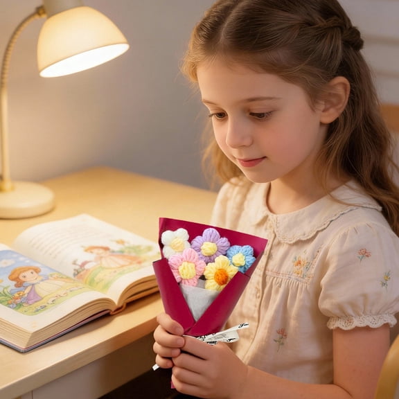 Miommo Mini Puff Flower Bouquet Tabletop Ornament Sweet Home Decor Desk Bedside Coffee Table Centerpiece Gift Red