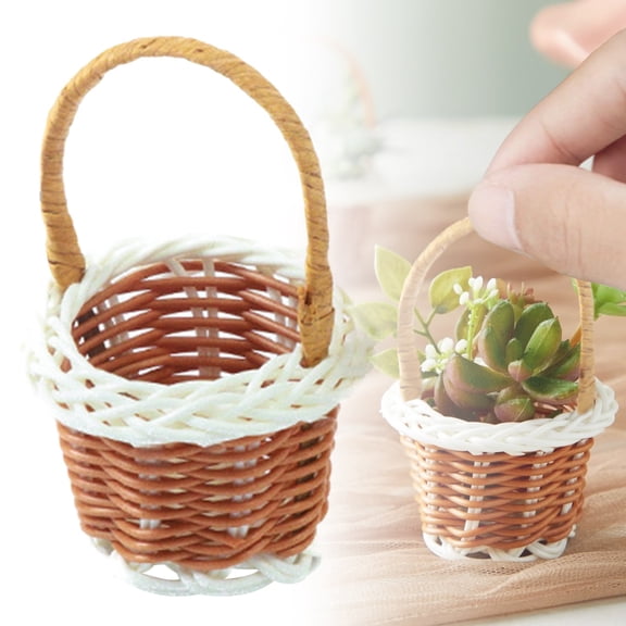 Miommo Mini Woven Basket With Handle Red Picnic Style Dollhouse Decorative Basket For Easter Spring Wedding Party Favor