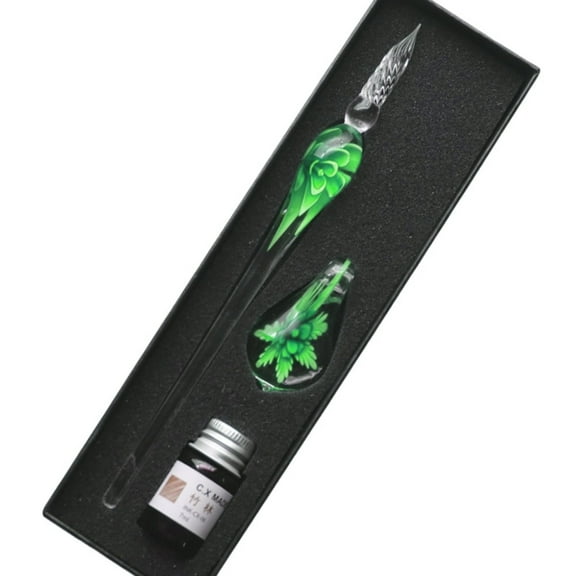 Miommo Orange Glass Dip Pen and Ink Set with Gift Box, Floral Vintage Calligraphy Pen for Writing Artwork, 3 Pens with 5ml Ink
