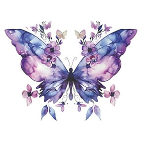 Miommo Purple Butterfly Flower Wall Decal Sticker, 40x60cm Removable Vinyl Peel and Stick Wallpaper, Artistic Wall Mural Landscape Decoration, 1 Piece