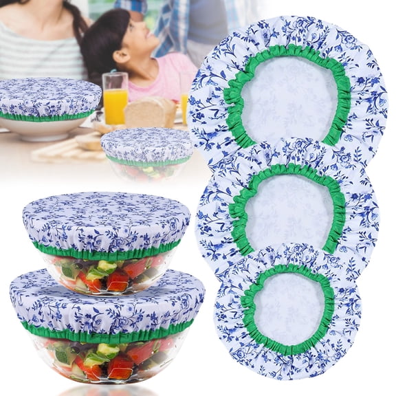 Miommo Reusable Elastic Bowl Covers Set of 3, Cotton Fabric Food Storage Lids, 8 9 10 Inch Stretch Dish Covers for Leftover Fruits, Bread Proofing Kitchen Accessory, Machine Washable