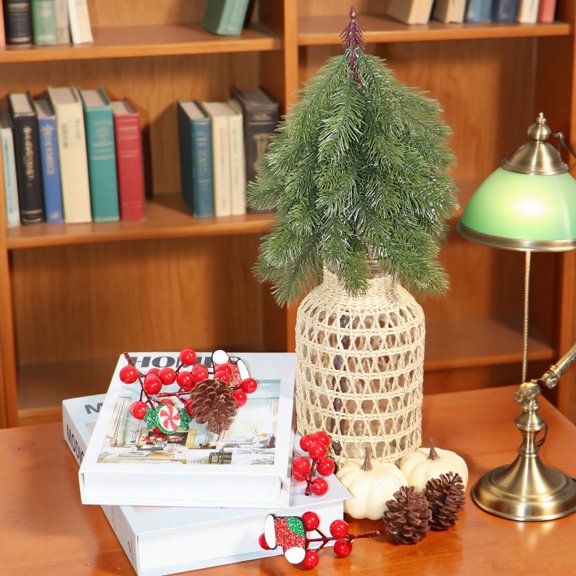 Miommo Small Tabletop Christmas Tree, Dark Green Mini Artificial Holiday Tree, Compact Desktop Decoration for Home Office & Apartment Décor