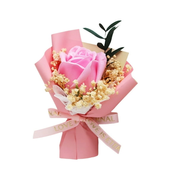 Miommo Soap Flower Bouquet with Dried Baby's Breath, Valentine's Day Gift for Her and Him, Long Lasting Rose Bouquet for Anniversary and Mother's Day