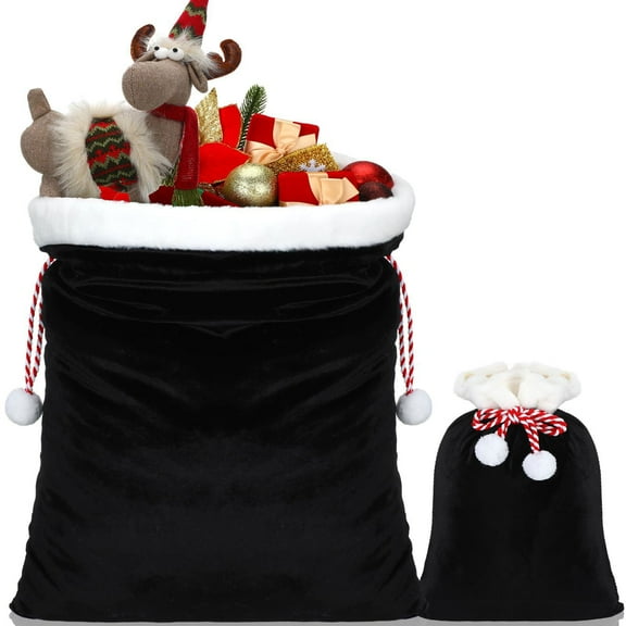 Miommo Velvet Santa Sack Extra Large 19.6x27.55", Christmas Drawstring Gift Bag with White Plush Trim, Reusable Holiday Present Wrap
