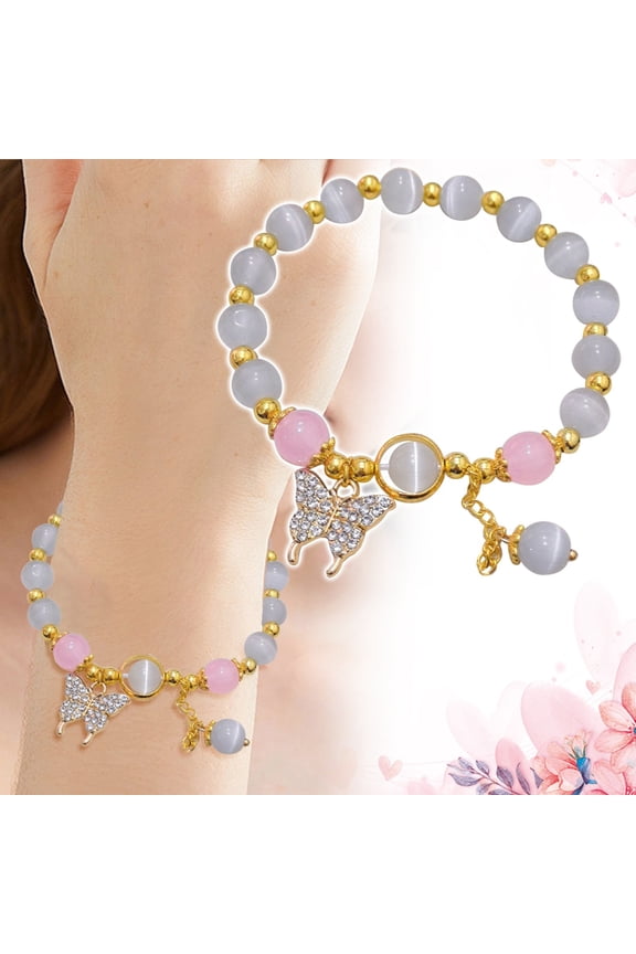 Women Crystal Butterfly Bracelet Charm Bangle Good Luck Bead Jewelry Valentines Day Gift for Her Wife Mom Elegant Aesthetic Luxury Fashion Wrist Accessories