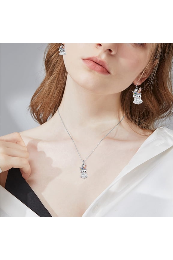 Women's Sterling Silver 925 Easter Bunny Dangle Chain Cute Rabbit Carrot Design Drop Chain for Holiday Spring Jewelry Gifts, One Set
