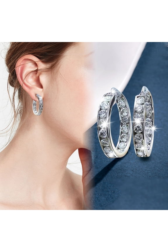 Zircon Circle Hoop Earrings for Women, Hypoallergenic Copper Dainty Huggie Earrings, Versatile Everyday and Party Hoops Jewelry Gift, 1 Pair