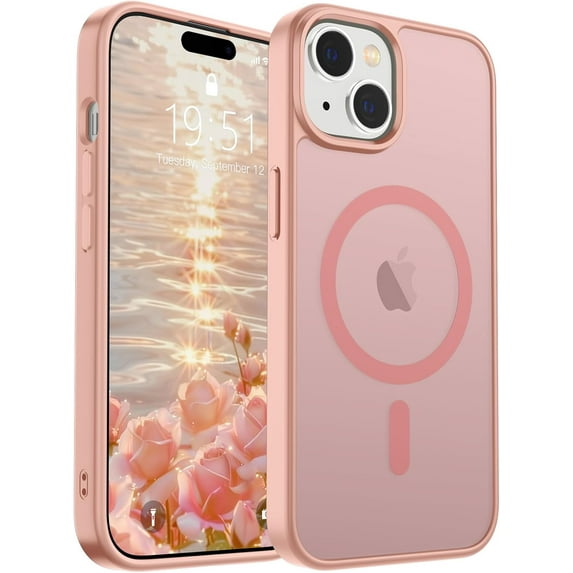 Mionbel Magnetic for iPhone 15 Case (Compatible with MagSafe)(Military Grade Drop Protection) Translucent Matte Shockproof Phone Cover,Pink