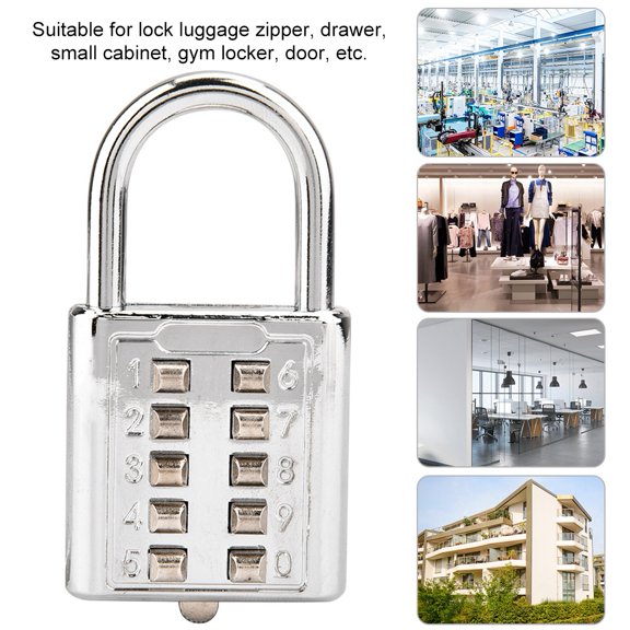Mioren 10-digit Password 10-digit Push Button Combination Password Padlock Blind Button Padlock for Luggage Zipper, Drawer, Gym Locker Zinc Alloy