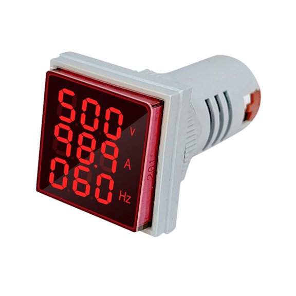 Mioren 3-in-1 Indicator Voltmeter Three-Digit Display AC Current Voltage Frequency 3-in-1 Indicator 22mm Square Head LED Multi-Function Measuring Instrument Monitor AC60-500V 0-100A 20-75Hz