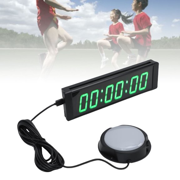 Mioren 6 Digit Race Timer With 1.5 Inch 6 Digit Timer with Wired Button Rechargeable Green LED Electronic Race Clock Countdown Stopwatch for Running Events Exam