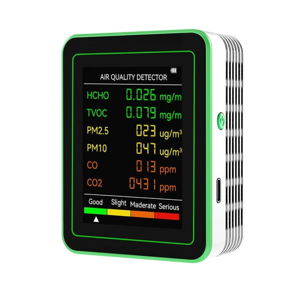 Mioren Air Quality Monitor Tester 6-in-1 Air Quality Monitor Multifunctional Carbon Dioxide Detector Wall Mounted Air Quality Tester for PM2.5 PM10 CO CO2 HCHO TVOC