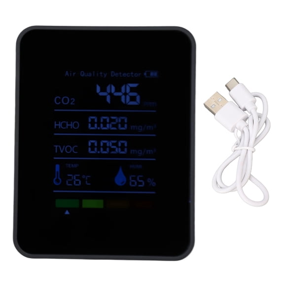 Mioren CO2 Detector Air Quality Monitor, Portable High Performance Analysis Chip ABS 5 in 1 Battery Operated CO2 Detector HCHO TVOC Detection for Home