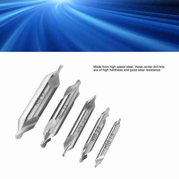 Mioren Center Drill Bit 5pcs Center Drill Bits Set 60 Degree Angle 1.5/2/2.5/3/4mm, High Speed Steel for Metalworking, Cutting Easily with Smooth Chip Removal