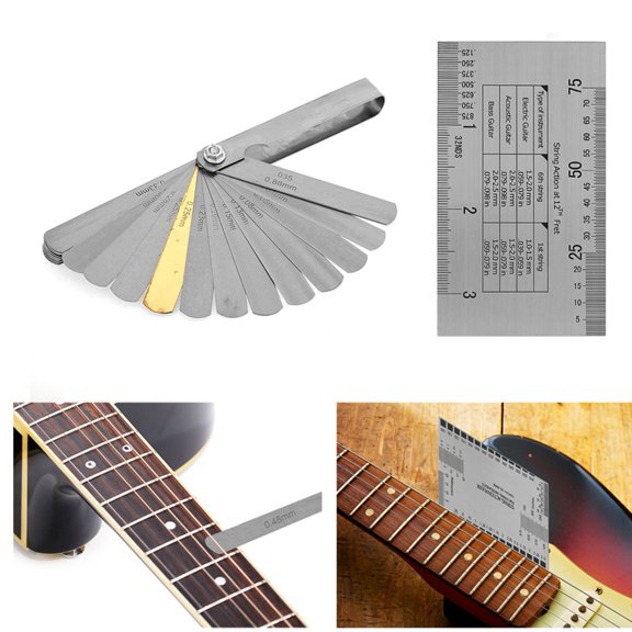 Mioren Guitar String Action Gauge Ruler Guitar String Action Gauge Ruler Feeler Gauges Fingerboard Fret Protector Guards Set