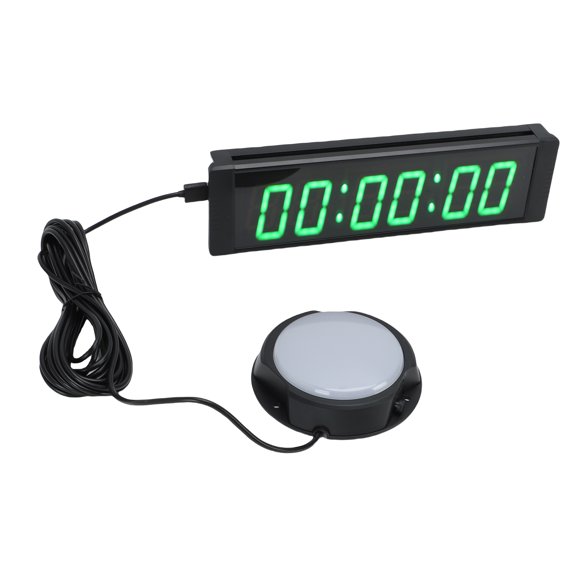 Mioren Gym Timer Gym Timer 1.5 Inch 6 Digit Green Display Count Up Count Down LED Race Timing Clock with Remote Control Wired Button Telescopic Stand