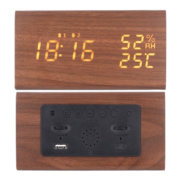 Mioren LED Alarm Clock Wooden LED Digital Alarm Clock Voice Control Adjustable Brightness 11 Alarm Tones with Large Screen Display for Bedroom Desk Nightstand