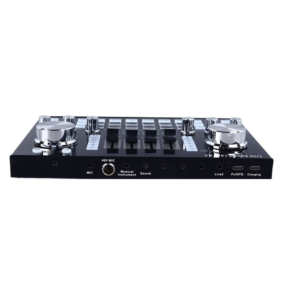 Mioren Live Sound Card Live Sound Card Mixer, Professional 3.5mm Interface 48V Universal Portable Live Sound Card with OTG Function for Mobile Phone