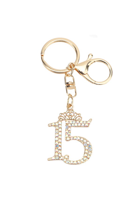 Rhinestone Number Keychain Sparkling Number Keychain, 15 Shaped Rhinestone Number Keychain Glitter for Handbags Green