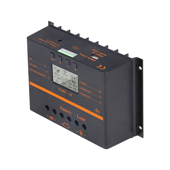 Mioren Solar Controller Controller 60A PWM Solar Charge Controller 12V/ 24V Self-Adapting LCD Solar Panel Battery Charge Discharge Regulator with 5V USB Output Temperature Compensation Multiple