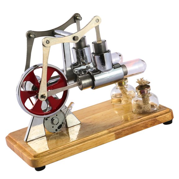 Mioren Stirling Engine Motor Stirling Engine Kit Dual Engine Generator Model with LED Light for Science Experiment