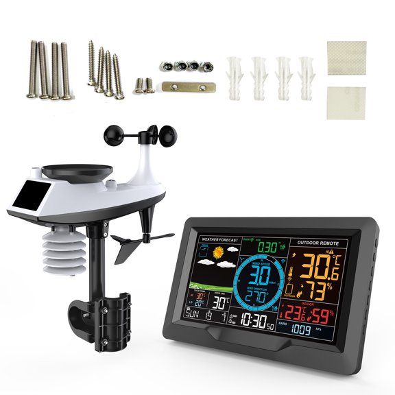 Mioren Weather Forecast Clock FJ3390A Multifunctional Professional Weather Station Temperature, Humidity, Wind Speed and Rainfall Detection Weather Forecast Clock
