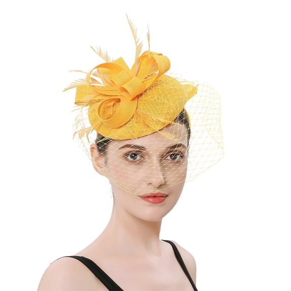 Miorin Under $10 Hat Clip Headwear, Tea Party Headband Hats, Womens Fascinators Hats Vintage Derby Pillbox Hat Clip Headwear for Wedding Cocktail Dresses Accessories Yellow