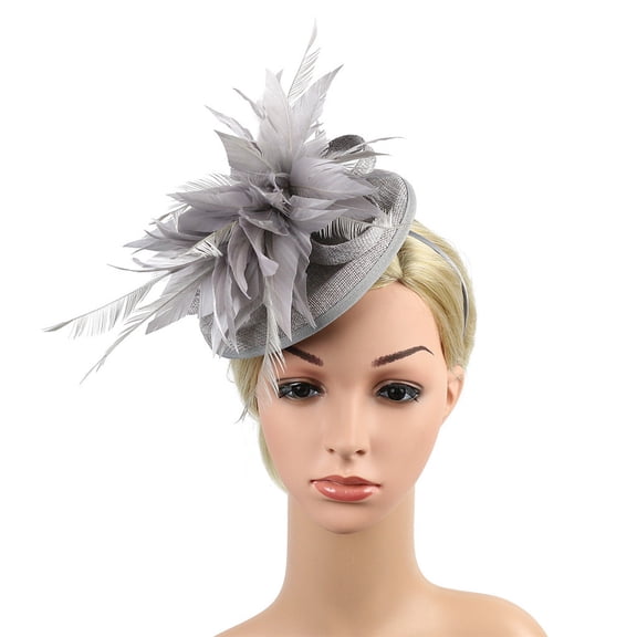 Miorin Under $10 Summer Hair Accessories, Fascinators Hat, Fascinator for Women Tea Party Mesh Headband Hat Clip Veil Headwear with Necklace Derby Pillbox Gray