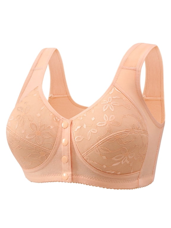 Miorin Under $2 Bras for Women, Wireless No Underwire Comfort Bra with Wide Shoulder Straps, Full‑Coverage Breathable Floral Bra for Senior Ladies Multi‑Color
