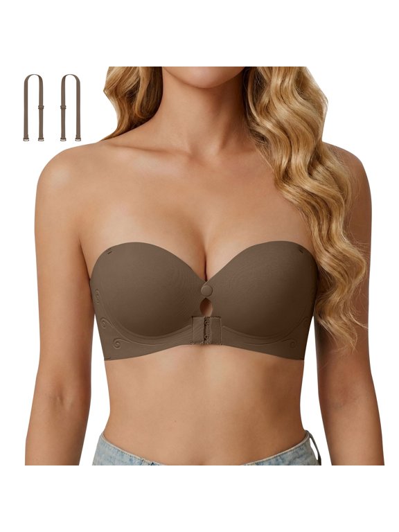 Miorin Under $2 Front Closure Bras for Women, Wireless Push‑Up Supportive Breathable Bra, Removable Straps Seamless T Shirt Bra, No Underwire Minimizer Womens Bra for All Occasions