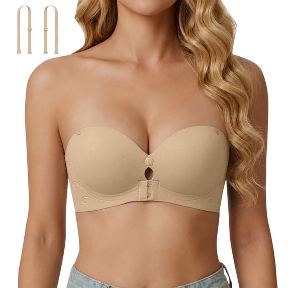 Miorin Under $2 Front Closure Bras for Women, Wireless Push‑Up Supportive Breathable Bra, Removable Straps Seamless T Shirt Bra, No Underwire Minimizer Womens Bra for All Occasions