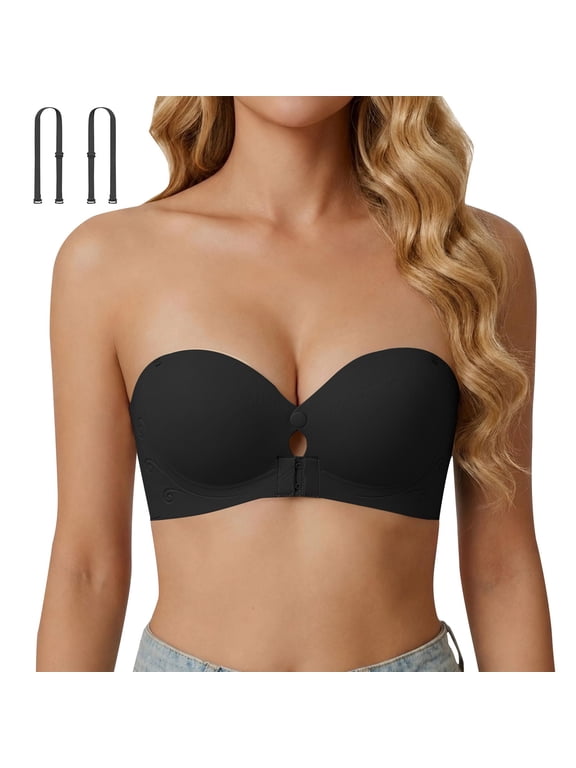Miorin Under $2 Wireless Bras for Women, Front Closure Push Up Bra, Removable Straps Supportive Breathable T Shirt Bra, No Underwire Minimizer Seamless Womens Bra for Daily Evening Wear