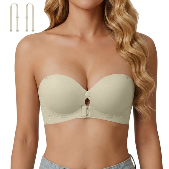 Miorin Under $2 Wireless Bras for Women, Front Closure Push Up Bra, Removable Straps Supportive Breathable T Shirt Bra, No Underwire Minimizer Seamless Womens Bra for Daily Evening Wear