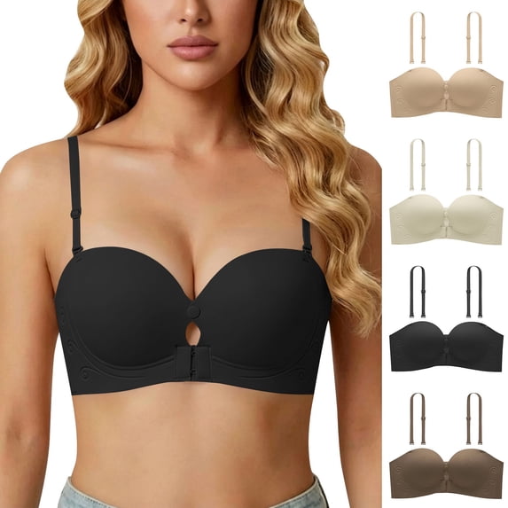 Miorin Under $2 Women's Push-Up Bra Wireless Seamless Padded Everyday Bra with Adjustable Straps and Front Keyhole Detail – Comfortable Smooth Cup Bras for Women
