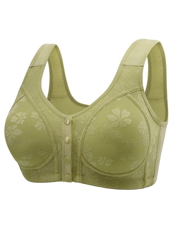 Miorin Under $3 Comfort Wireless Bras for Older Senior Women, V‑Neck Front Closure No‑Underwire Full‑Figure Bra, Breathable Wide‑Strap Jacquard Supportive Brassiere for Daily Leisure Wear