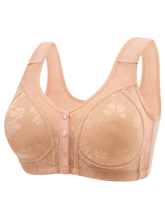 Under $3 Women Bras V‑Neck Wireless No Underwire Comfort Bra with Wide Shoulder Straps, Jacquard Floral Full‑Coverage Breathable Bra for Senior Ladies Multi‑Color