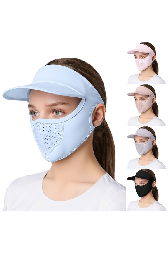 Miorin Under $5 Integrated Sun Visor Full Face UV Protection Mask, Breathable Cooling Mesh Cover for Driving Cycling Golf, Multi Color Adjustable Ear Hanging Mask