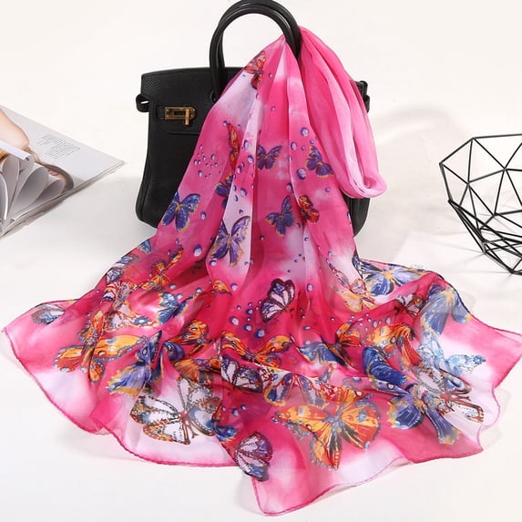 Miorin Under $5 Sheer Scarfs Shawls Wraps, Women Lightweight Chiffon Scarf Large Soft Floral Leaf Print Wrap Shawl Elegant Neck Scarves for Daily Outfit Travel Party Evening Dress
