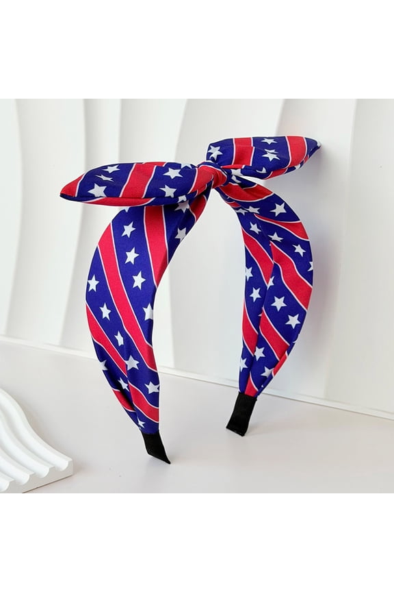 Miorin Under $5 Star Striped 4th of July Headband for Women, Bunny Ear Bow Headband, Patriotic Elastic Hair Hoop, Independence Day Celebration Accessories, Blue Heardband